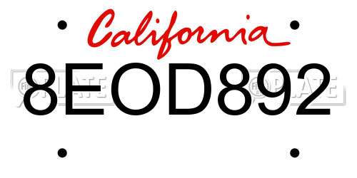 8EOD892 California License Plate