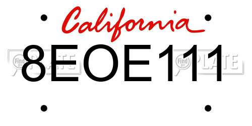 8EOE111 California License Plate