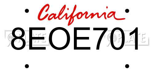 8EOE701 California License Plate