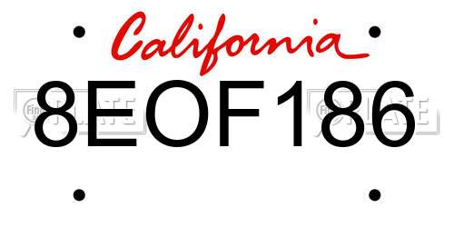 8EOF186 California License Plate