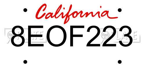 8EOF223 California License Plate