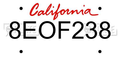 8EOF238 California License Plate