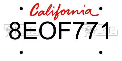 8EOF771 California License Plate