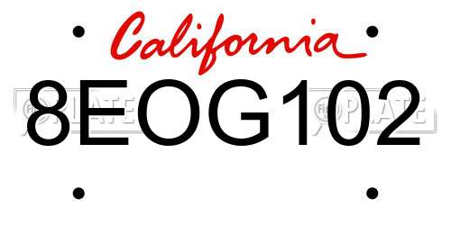 8EOG102 California License Plate