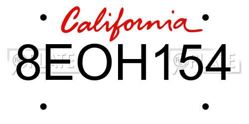 8EOH154 California License Plate