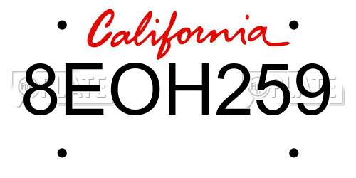 8EOH259 California License Plate
