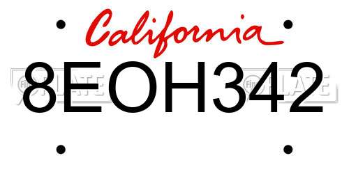 8EOH342 California License Plate