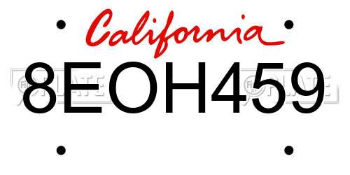 8EOH459 California License Plate