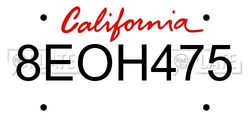 8EOH475 California License Plate
