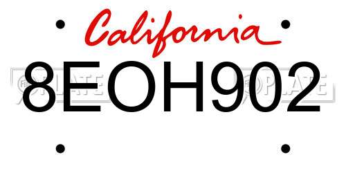 8EOH902 California License Plate