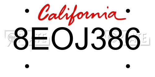 8EOJ386 California License Plate