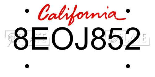 8EOJ852 California License Plate