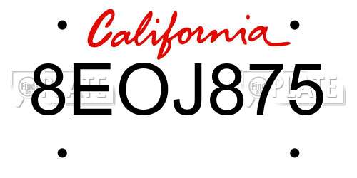 8EOJ875 California License Plate