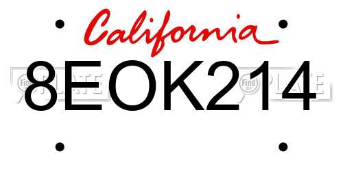 8EOK214 California License Plate