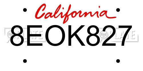 8EOK827 California License Plate