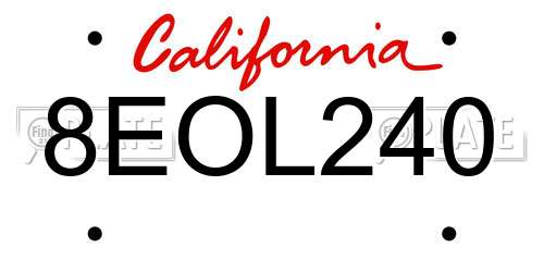 8EOL240 California License Plate