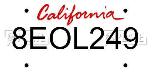 8EOL249 California License Plate
