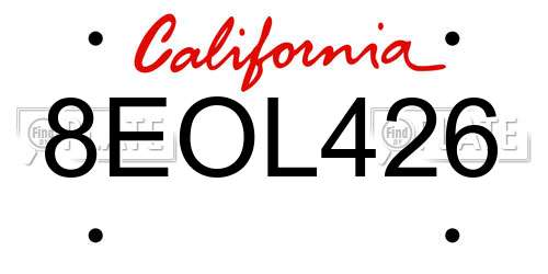 8EOL426 California License Plate