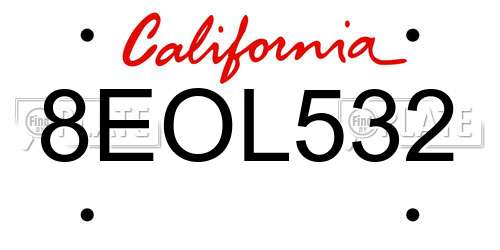 8EOL532 California License Plate