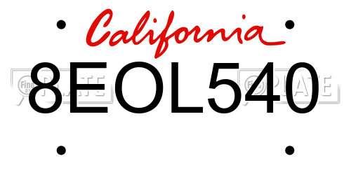 8EOL540 California License Plate