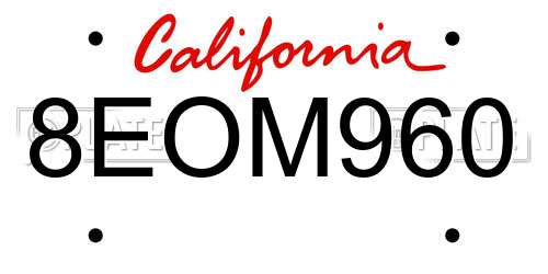8EOM960 California License Plate