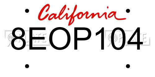 8EOP104 California License Plate