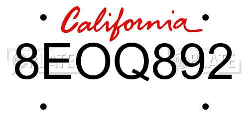 8EOQ892 California License Plate