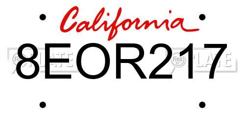 8EOR217 California License Plate
