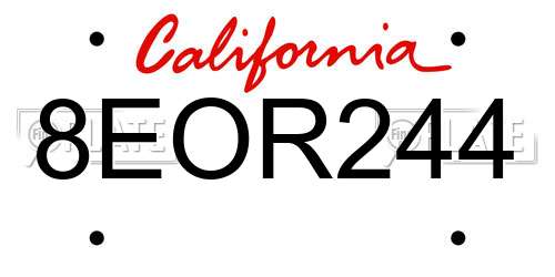 8EOR244 California License Plate