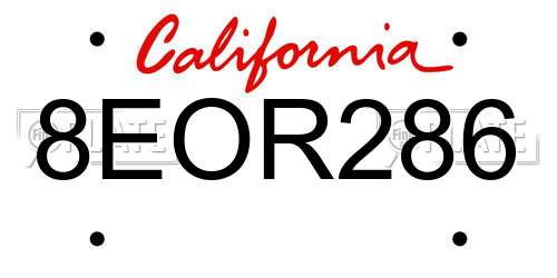 8EOR286 California License Plate