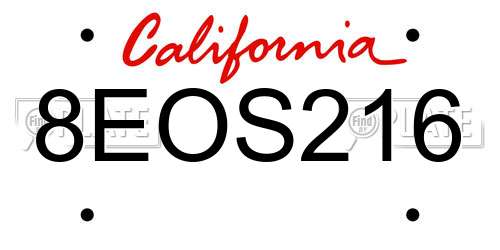 8EOS216 California License Plate