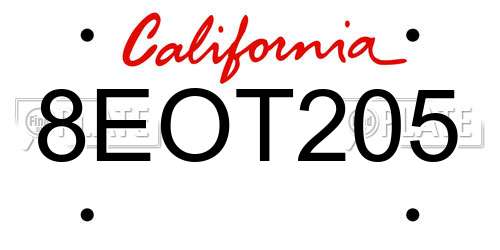 8EOT205 California License Plate