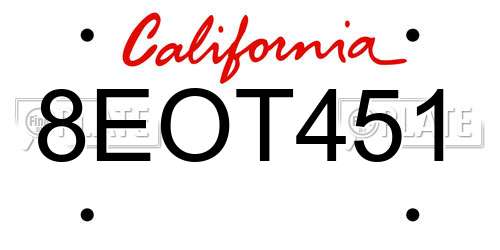 8EOT451 California License Plate