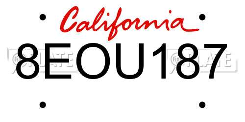 8EOU187 California License Plate