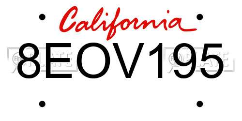 8EOV195 California License Plate