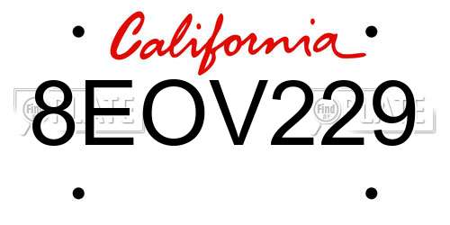 8EOV229 California License Plate