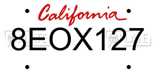 8EOX127 California License Plate