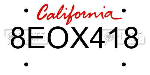 8EOX418 California License Plate
