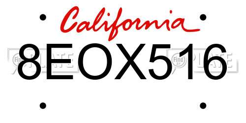 8EOX516 California License Plate