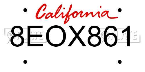 8EOX861 California License Plate