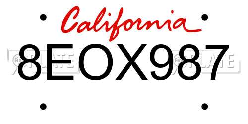 8EOX987 California License Plate