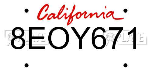 8EOY671 California License Plate