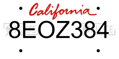 8EOZ384 California License Plate