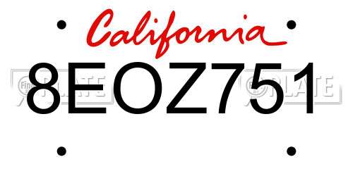 8EOZ751 California License Plate