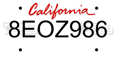8EOZ986 California License Plate