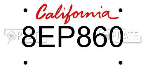 8EP860 California License Plate