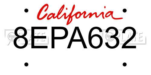 8EPA632 California License Plate