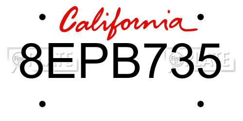 8EPB735 California License Plate