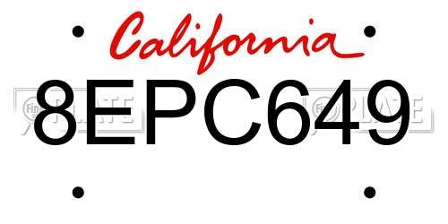 8EPC649 California License Plate
