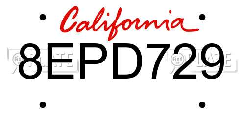 8EPD729 California License Plate